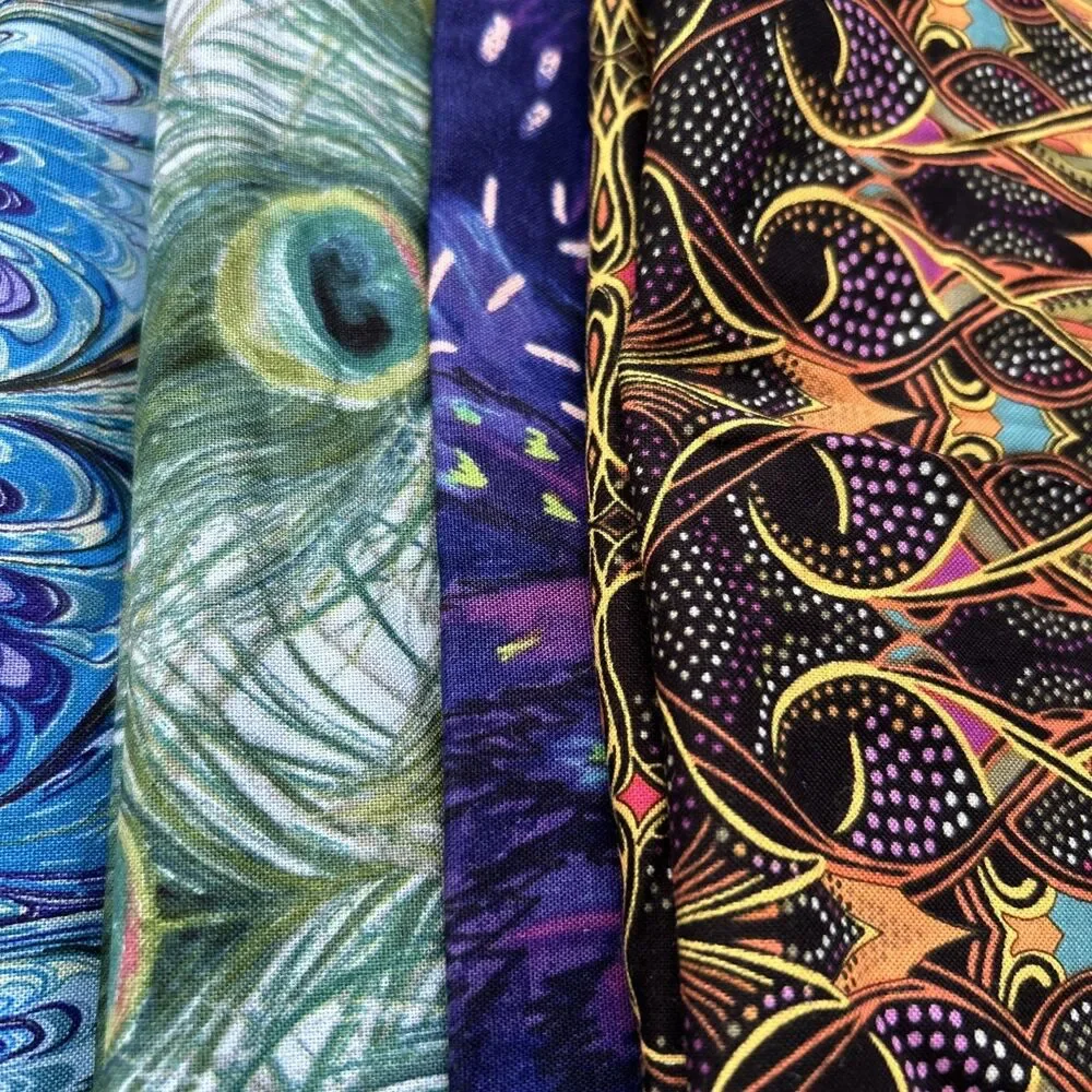 Colorful Cotton Quilting Fabric Textile Art Lisa Audit Peacock Print Lot 6 Pc